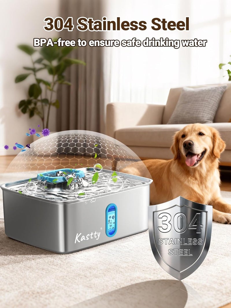 Kastty 3.96 Gal Large Dog Water Fountain,15L Stainless Steel Dog Water Bowl Dispenser with Water Level Window and LED Light,Ultra Quiet Automatic Pet Water Fountain Easy Cleaning(FS78,Blue) - Image 3